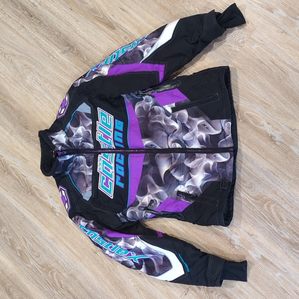 💜🩵🖤🩶Castle Racing Women's Purple, Gray, and Black Jacket size Medium💜🩵🖤🩶